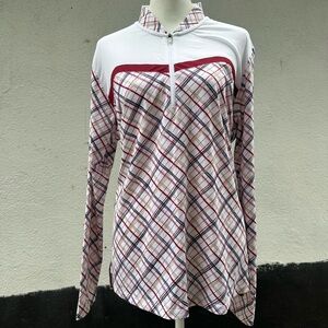 ‼️SUMMER CLEARANCE ‼️Red and White Long Sleeve Mandarin Collar Shirt
